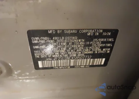 2025 Subaru Forester Limited из США, поврежденный, VIN JF2SLDNCXSH507732